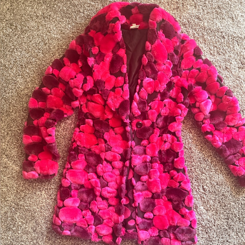 Vibrant Pink and Purple Faux Fur Coat